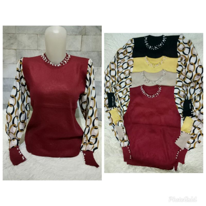 promo fhasion wanita--atasan rajut renda mutiara  leher premium import/termurah/terbaru
