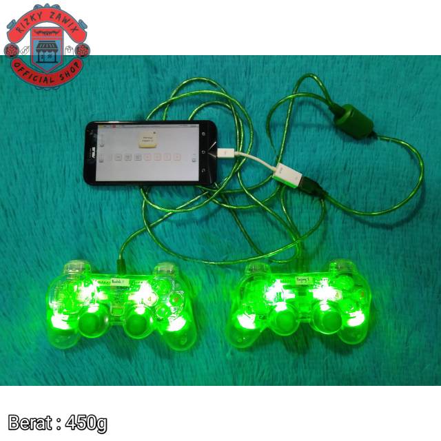Stick PC Laptop Joystick Gamepad USB Double Dual Transparan LED Hijau Analog Getar Stik Android