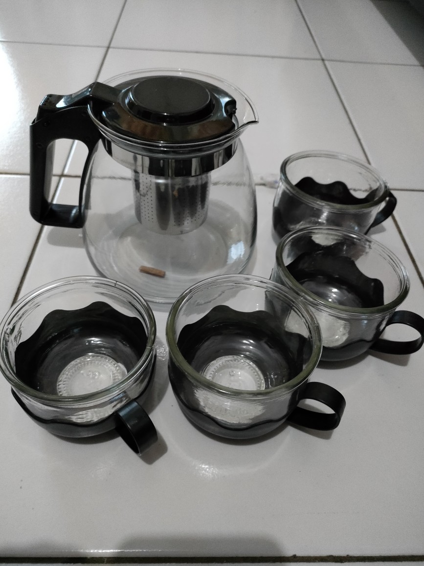 Teapot Hitam / Teapot Import / Teko Teh Bahan Kaca Teapot Hitam Plus 4 Gelas