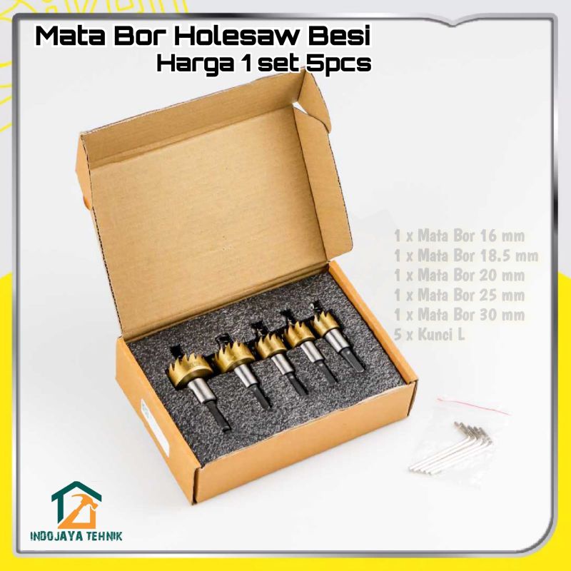 Set 5pcs Hole Saw Holesaw Kit Mata Bor Pelubang Besi Logam Kayu Alloy Circle / mata bor pelubang mul