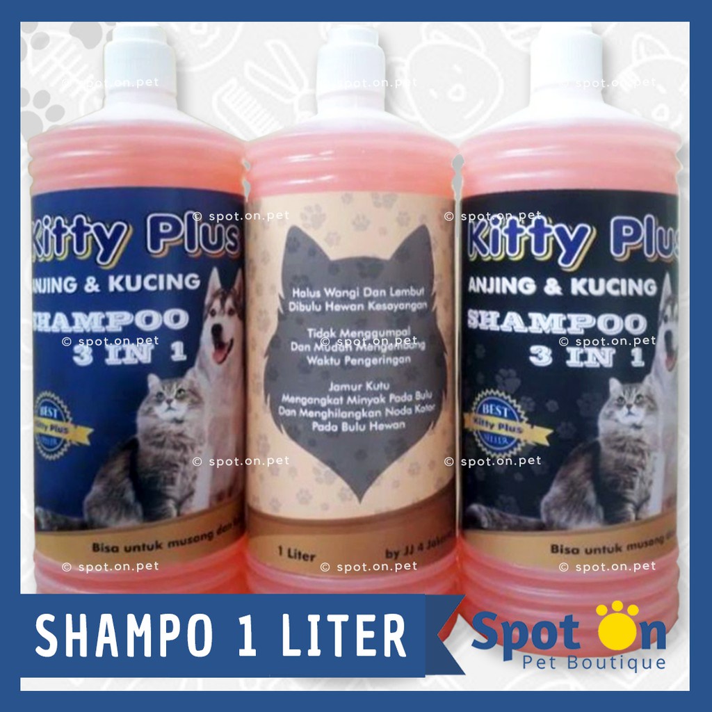 Shampo Hewan 3 in 1 Jumbo 1L Kitty Plus | Shampoo Jamur Kutu Conditioner Whitening Kucing Anjing