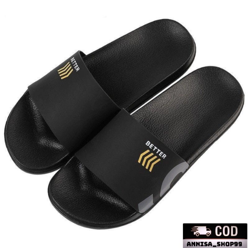 AnnisaShop99 . BETTER HITAM SHK . Promo Sandal Slop Distro Casual Pria/Wanita Dewasa