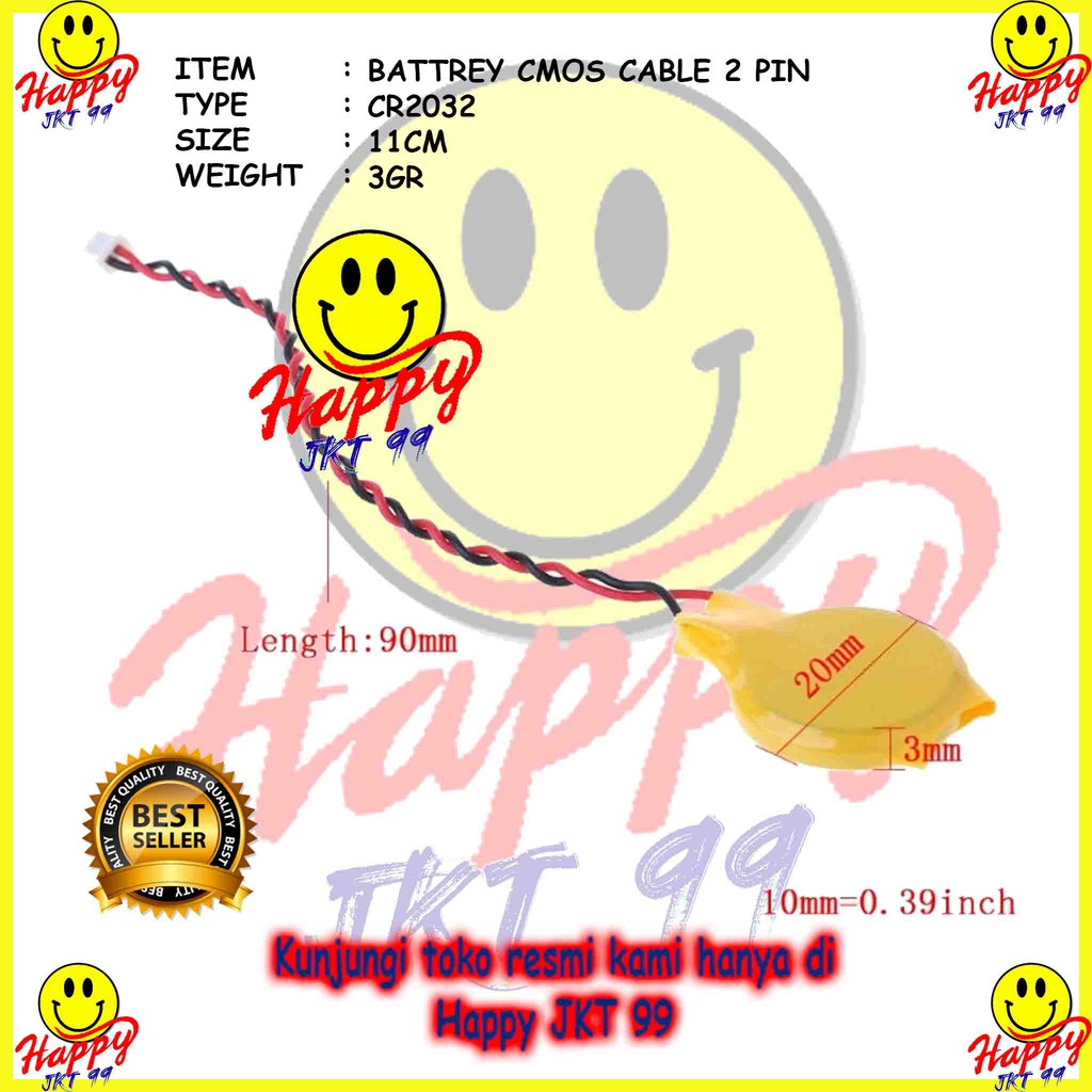 [ HAPPY JKT 99 ] BATERAI BIOS CMOS CR2032 CABLE KABEL UNIVERSAL UNTUK LAPTOP 2 PIN 2PIN