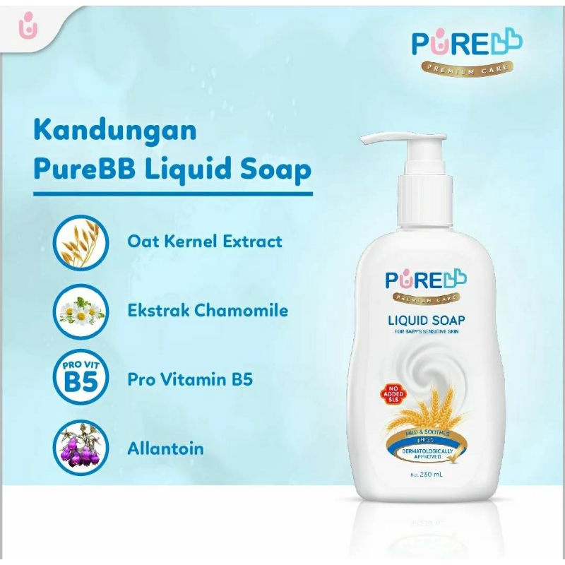 PURE BB Liquid Soap 230ml Pump For Baby's Sensitive Skin Purebaby Sabun Bayi Oat Kulit Sensitif Pure Baby