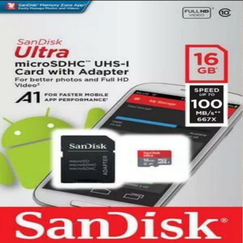 Memory Sandisk 16GB Micro SD A1