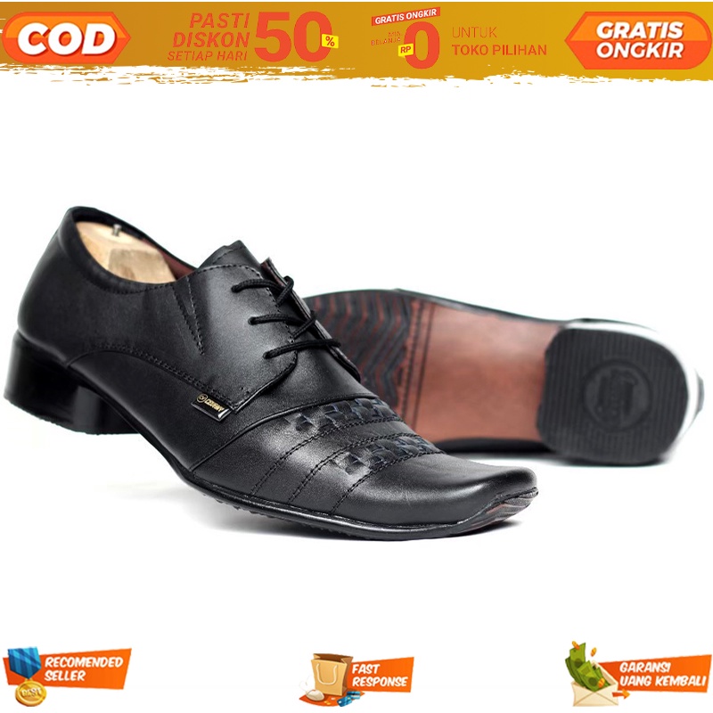Sepatu Bisnis Formal Pria Pakaian Dinas Harian Peninggi Badan Ujung Lancip Kulit Sapi Asli 100% - Pa