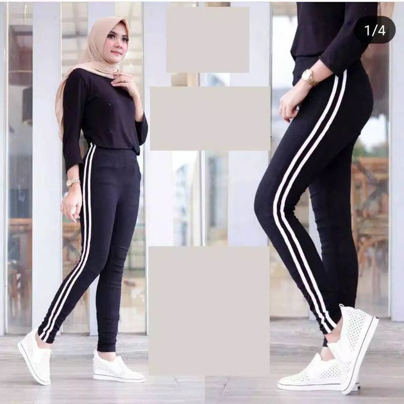 Legging HW Wanita Import - Legging Motif List Merk Neron - Celana Legging Wanita Jumbo Halus Dan Tebal