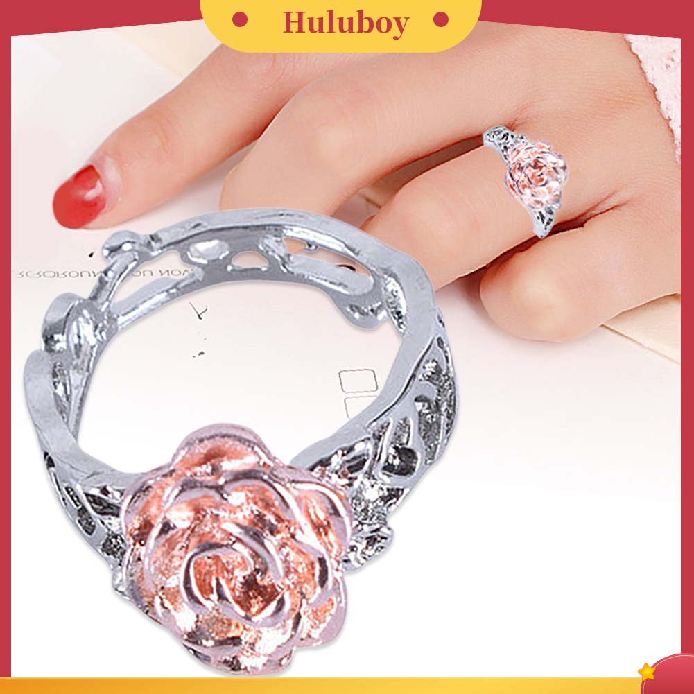 Hu Hu Hu Hu Hu Alat Bantu Pasang Kacamata♡ Cincin Wanita Model Hollow Out Bentuk Bunga Mawar Untuk Hadiah Natal / Pernikahan