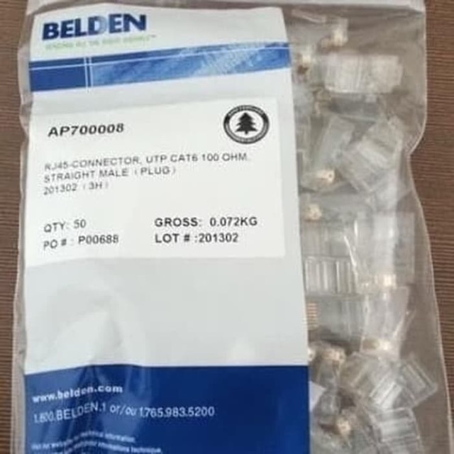 Konektor RJ45 BELDEN Modular Plug UTP Cat.6 AP700008 ASLI | Cat6 isi 50 pcs untuk kabel LAN