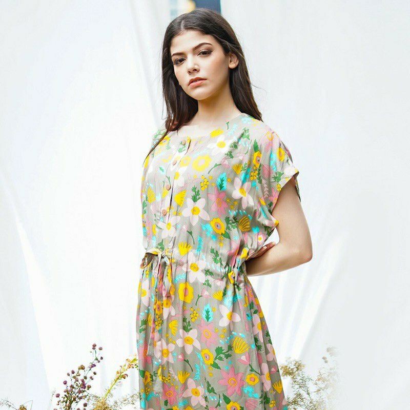 HOMEWEAR ORIANA SERENA MIDI DRESS DASTER BUSUI PREMIUM DASTER RAYON MOTIF DASTER KEKINIAN LD JUMBO