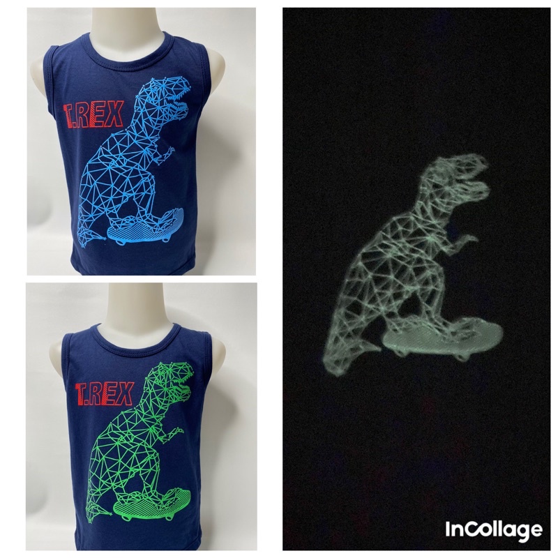 Singlet anak laki-laki GLOW IN THE DARK (T-REX) 1-10 tahun