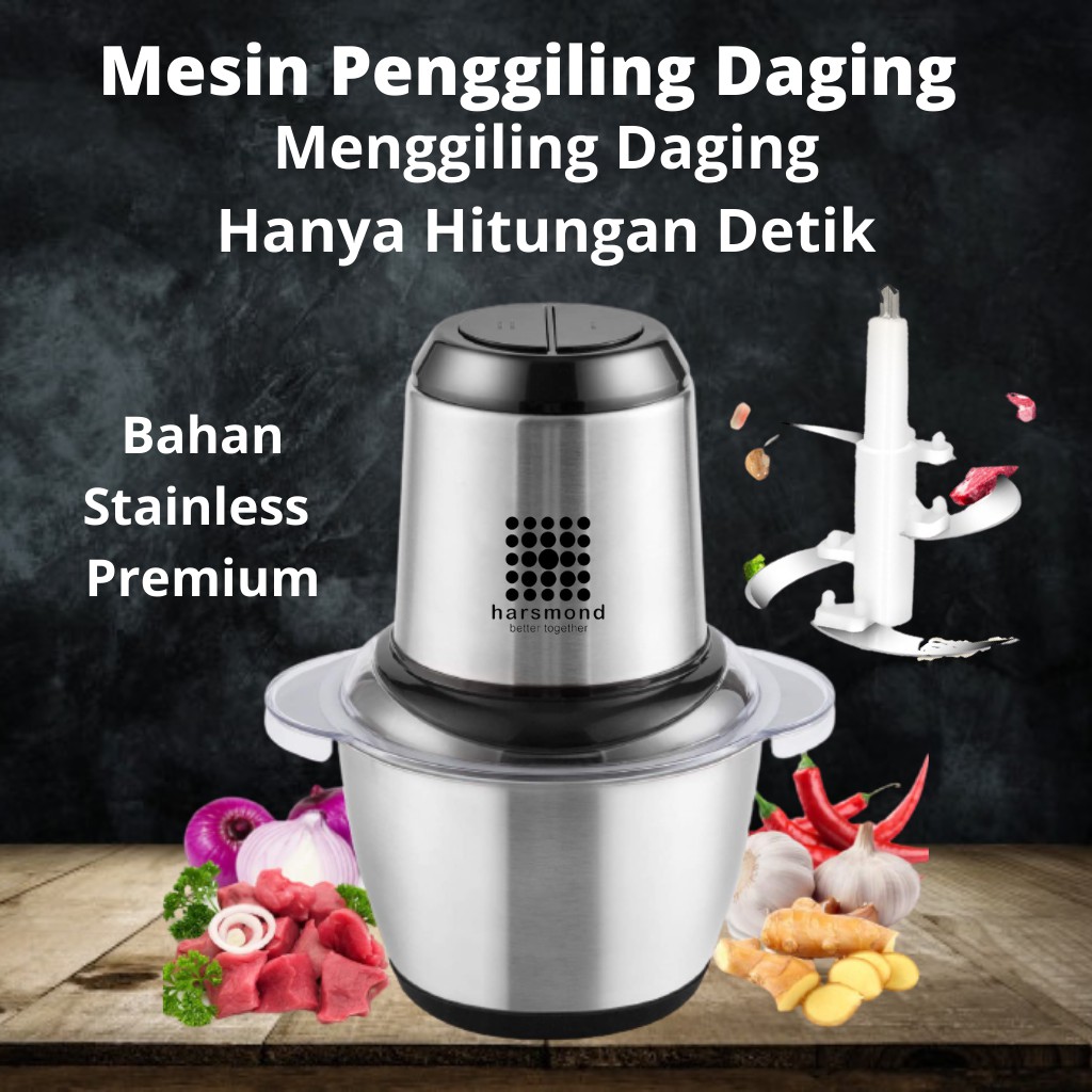 HARSMOND MESIN PENGGILING DAGING, SAYUR &amp; BUAH HARS-31 PREMIUM KAPASITAS 2 LITER STAINLESS STEEL