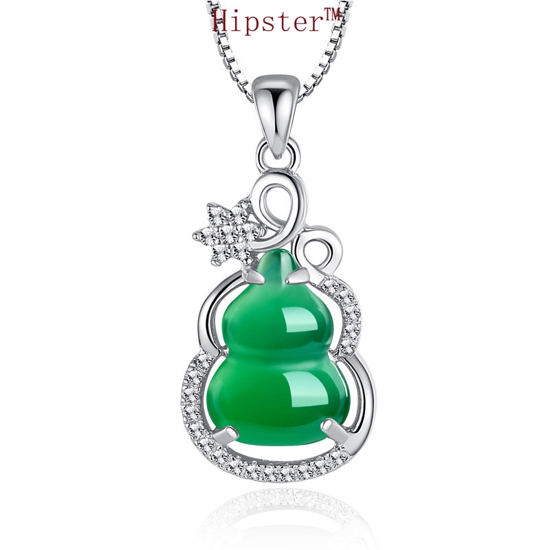 Hot Sale Simple Temperament Gourd Emerald Gem Pendant White Gold Necklace