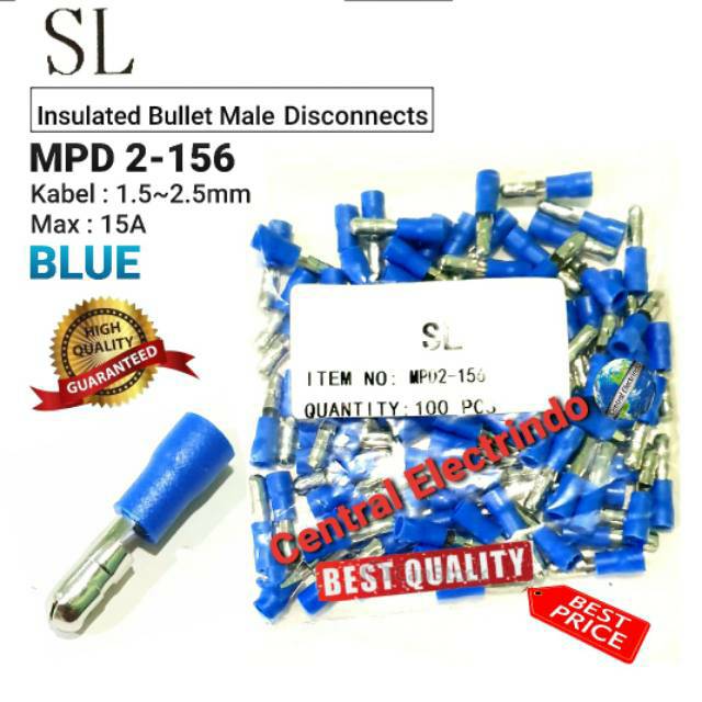 Skun Kabel Insulated Bullet Male Disconnects MPD 2-156 Kabel 1.5~2.5mm SL.