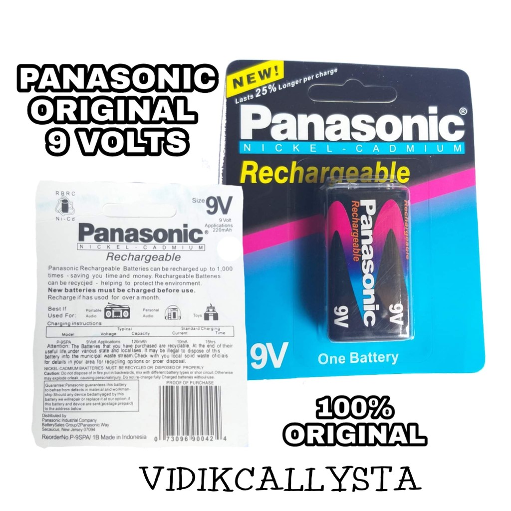 Baterai panasonic 9v 9volts Rechargeable Batre Batrei Kotak Cas Original