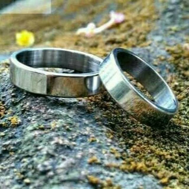 Cincin couple Titanium Stainless steel sisi rata anti karat selamanya Hitam Fashion pria wanita