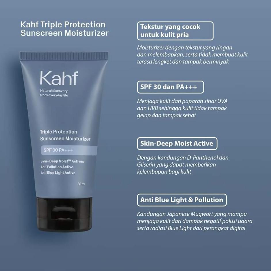KAHF Triple Protection Sunscreen Moisturizer SPF / Tabir Surya Sunblock Pria