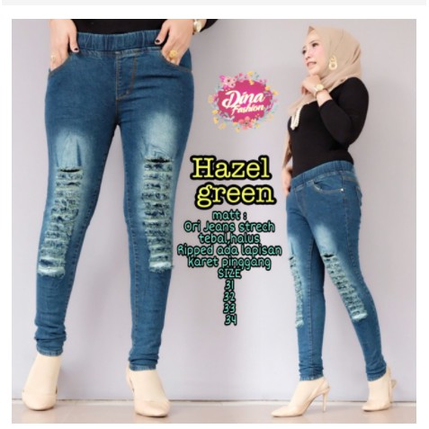 HAZEL JEANS RIPPED sobek tidak tembus lapis puring, bahan melar!