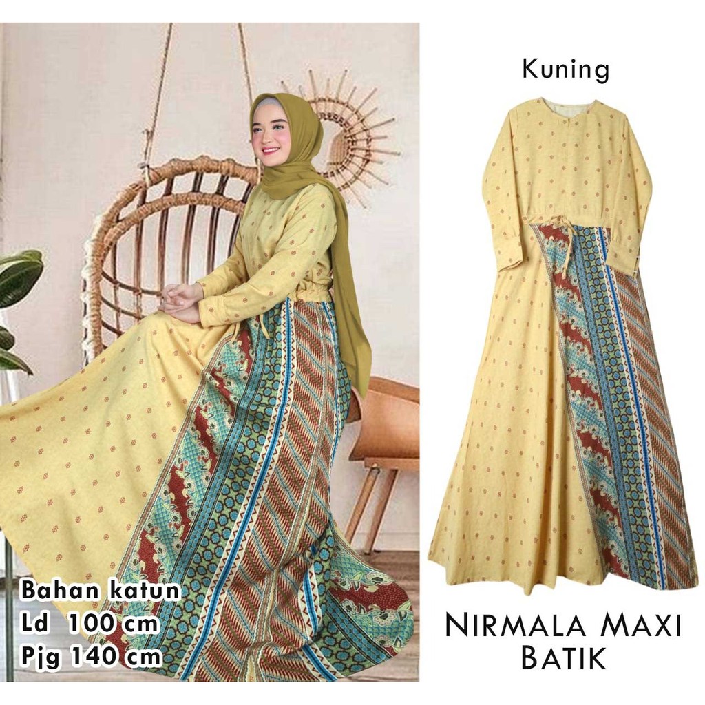 Nirmala Maxi Dress Kombinasi Batik / COD