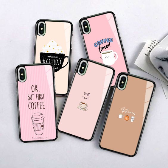 [P46] Phone Case Cofee Glass Glossy 2D For All Type