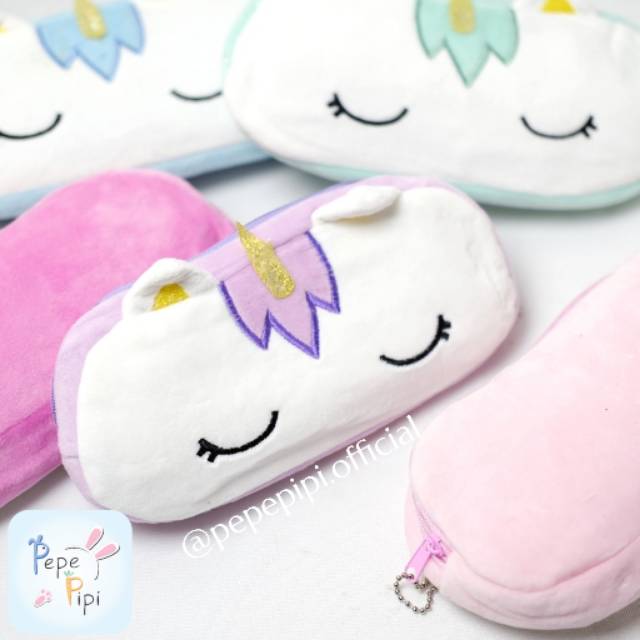 Kotak Pensil Plushy Unicorn Pastel Tempat Pensil Plush Wadah Pensil Kostak Pouch Makeup Kosmetik