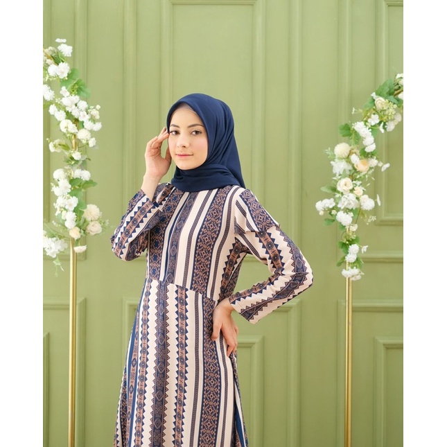 Ounadoutfit Dress Ritz salur wanita busui kekinian cantik / dress rayon motif / dress motif salur / homedress busui garis / baju muslim etnik