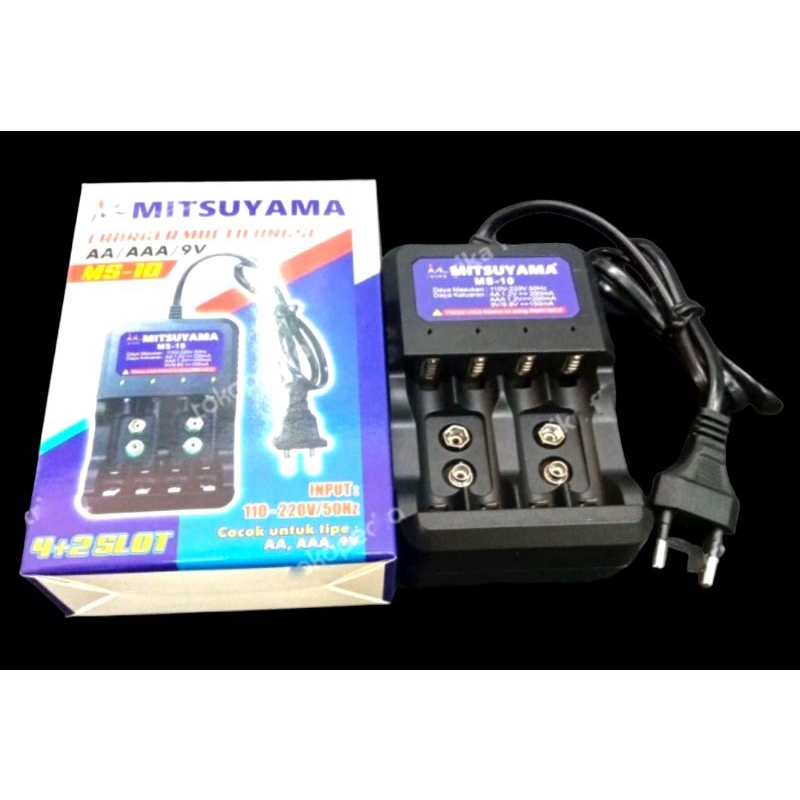 Charger Baterai AA AAA 9V Kotak Mitsuyama MS-10 A2 A3 9 Volt 6 Slot