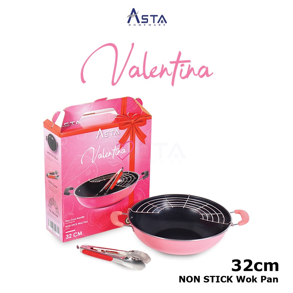 Panci Wajan - Wok Pan Penggorengan 32 CM Anti Lengket + Tirisan Minyak - Cookware Set 3 PCS Asta Valentina