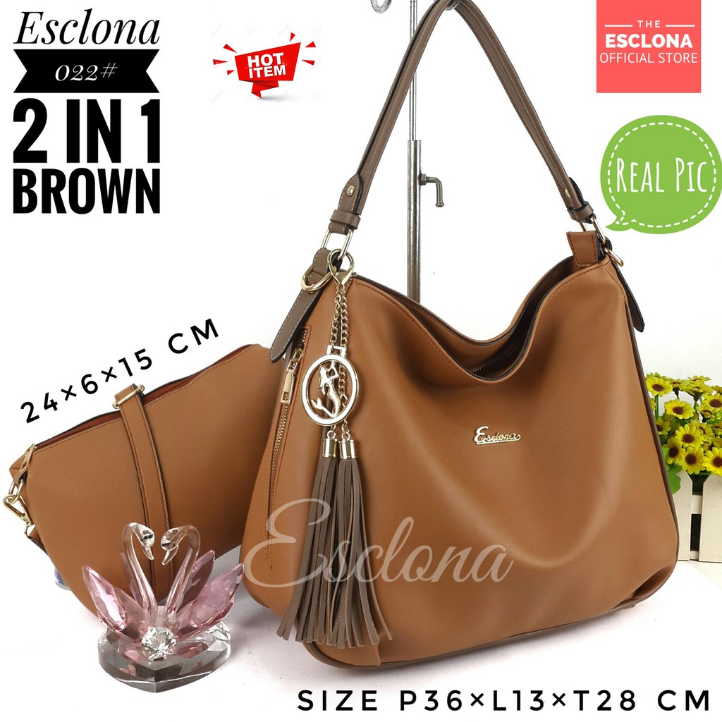 Tas wanita Import Batam Bag Esclona 022 Selempang Cewek Branded Cantik Grosir Fashion Murah Handbag Original Besar Kantor Kerja Kuliah Premium Super Populer Terbaru Terlaris Hobo Ibu Emak Dewasa Santai berpergian Shoulder Bahu