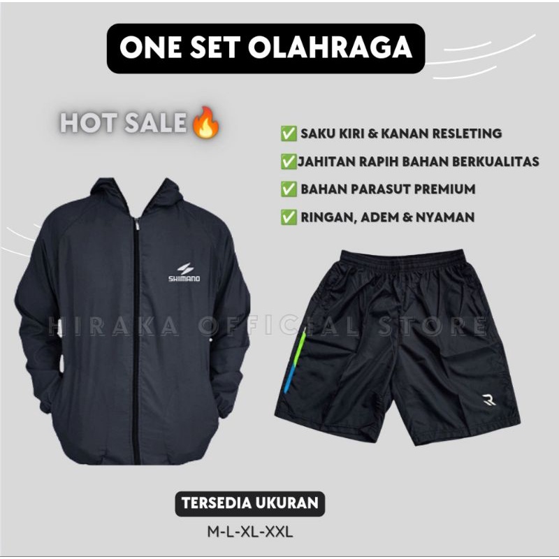 HIRAKA Set Olahraga Wanita / Stelan Jaket Celana Sport / Setelan Pakaian Perempuan Olahraga One Set / Pakaian Olahraga Pria 1 Set-Jaket | Shortpants