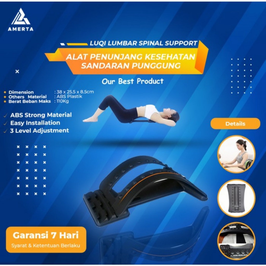 Sandaran Lumbar Spinal Stretching Support Terapi Sakit Pinggang Waist Relax Mate Amkee - Black