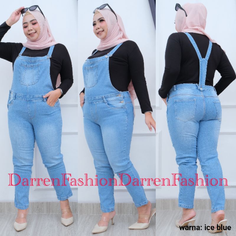 Celana Panjang Wanita Overall Jeans Stretch Jumbo Size 35-38