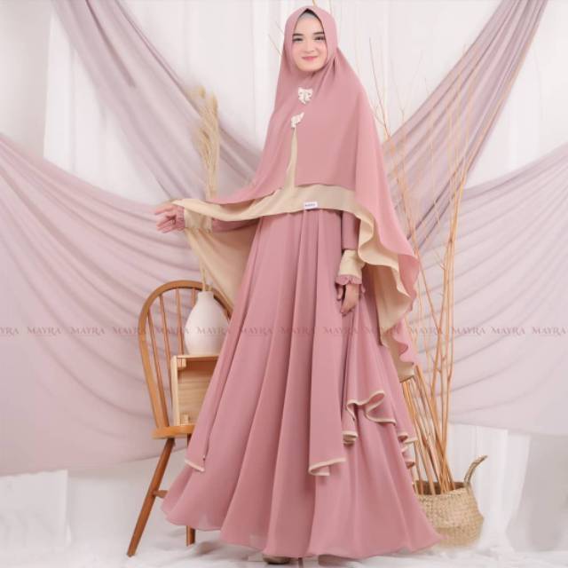 Gamis Syari Ceruty Mix Renda Depan dan Tangan | Gamis Syari Busui | Gamis Set Khimar Terbaru-2