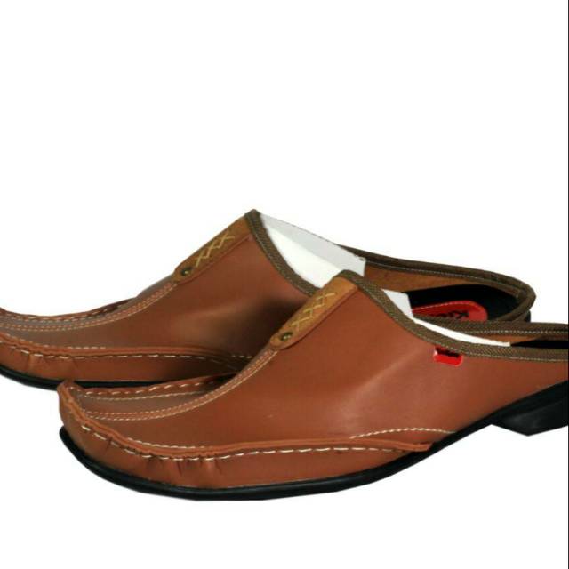 Sandal Bustong Pria Casual Santai - Sendal Sepatu Laki-Laki - Bahan Kulit Biru