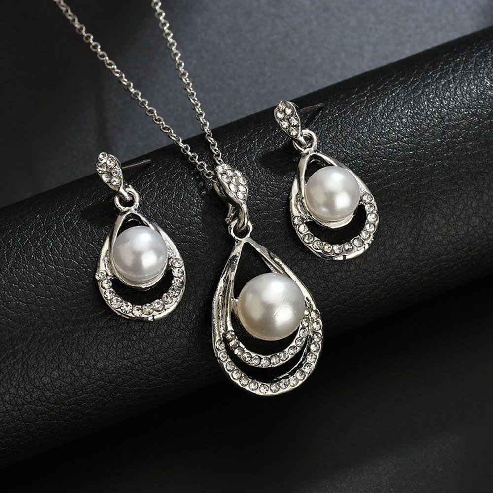 Mxbeauty Set Perhiasan Wanita Pengantin 1Set Kalung Mewah Tetesan Air Mutiara Handmade Jewelry