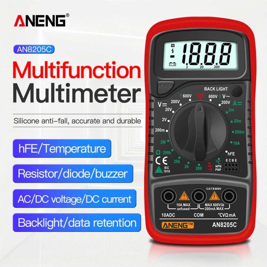 ANENG Digital Multimeter Voltage Tester - AN8205C - Black