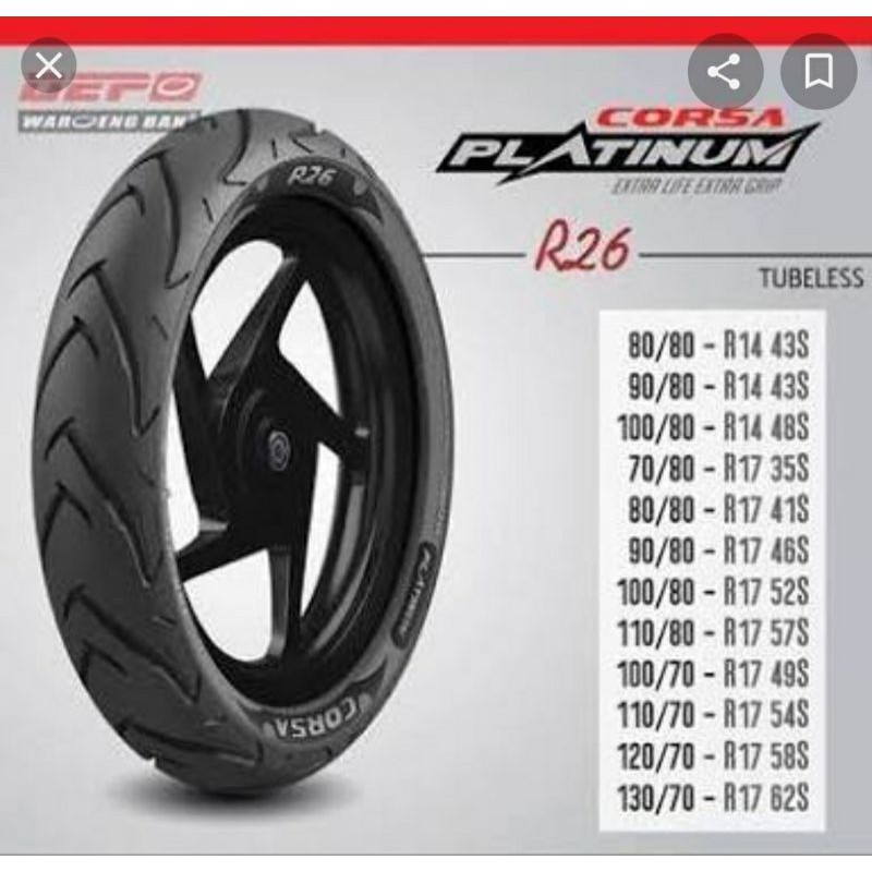 ban luar corsa tubeless 100/80-17 r26