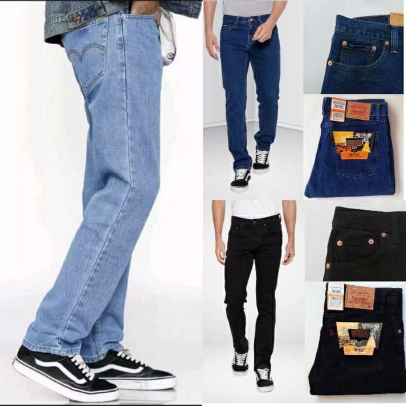 Distro.ID Celana Jeans Pria Panjang Standar Reguler Casual Hitam Jins Wash Pants Lepis Cowok Dewasa 