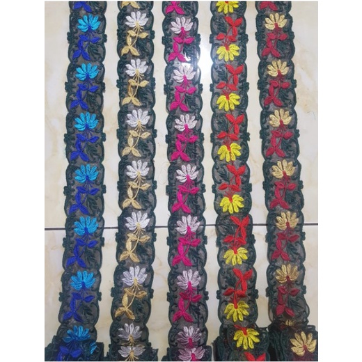 Toko Bekasi Timur Bordir Renda Tasik Roll Diana Merah Maroon Biru Kuning Putih Biru Lace Embroidery 