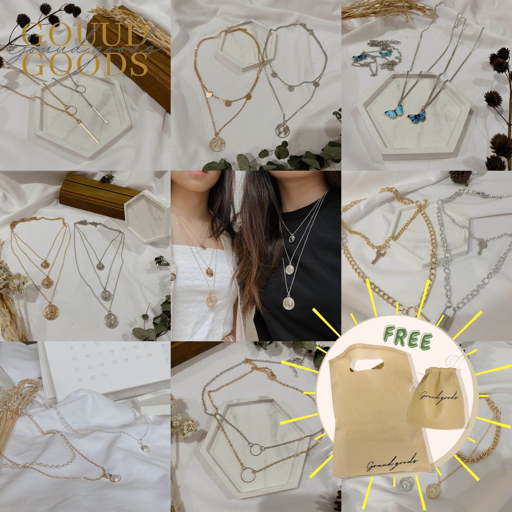 Kalung Rantai Kalung Aesthetic Layer / Aksesoris Kalung Wanita Korea Necklace Silver Kalung Gold