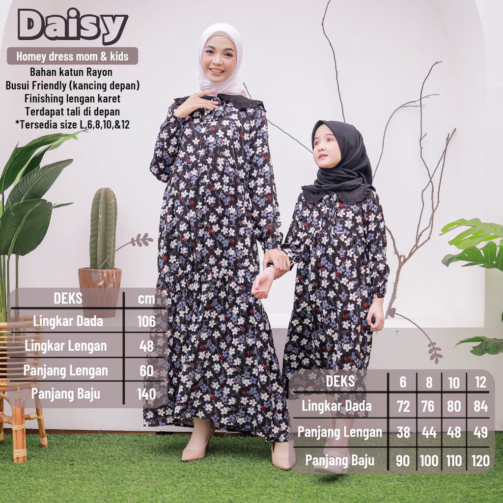 New_Gamis Dewasa Jumbo/Homey Dress Daisy Couple mom &amp; kids_Bahan Katun Rayon Premium-Motif Bunga-Nyaman Dipakai