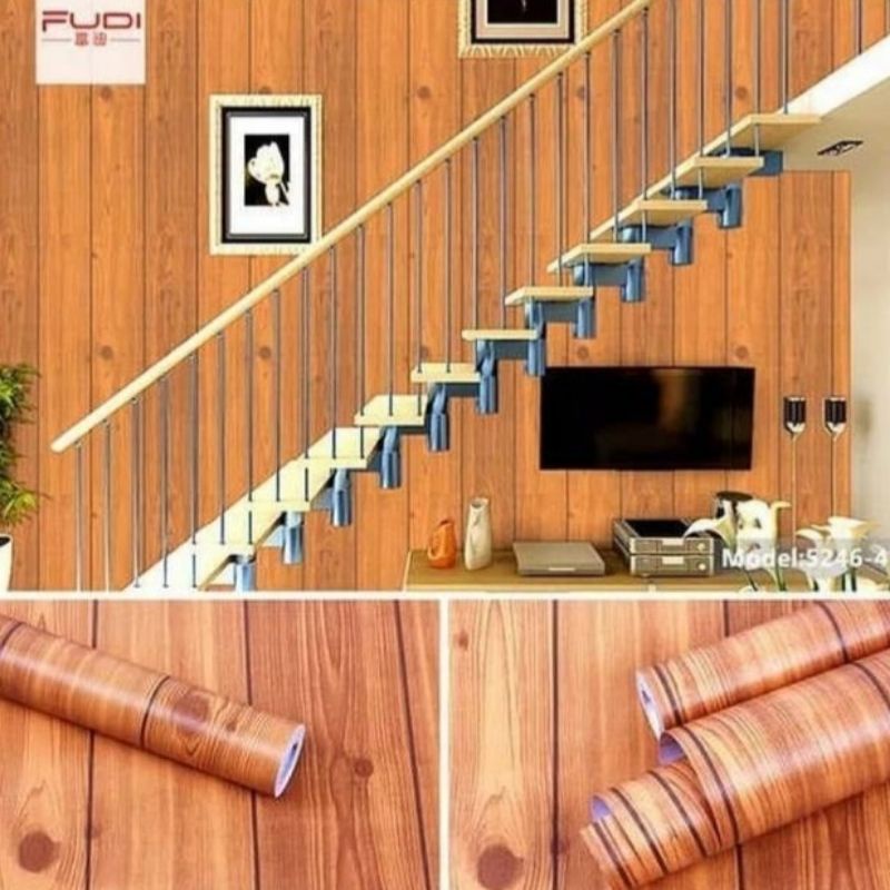 Wallpaper Dinding Kayu Sticker Dinding Kayu Coklat List Hitam