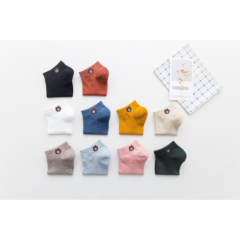 ⭐Bobastore⭐ R109 Kaos Kaki Fashion Unisex Motif Line Brown Wanita Pria Murah Kaus Semata Ankle Socks-3