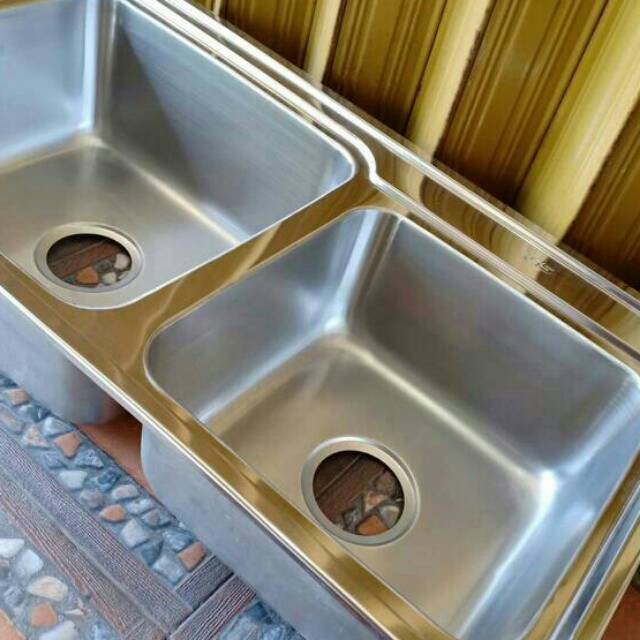  Bak  Cuci  Piring 2 Lubang Kitchen Sink Stainless Steel 