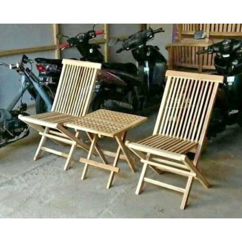 KURSI LIPAT MEJA PORTABLE / KURSI MEJA LIPAT KAYU JATI OUTDOOR INDOOR / KURSI MEJA LIPAT CAFE