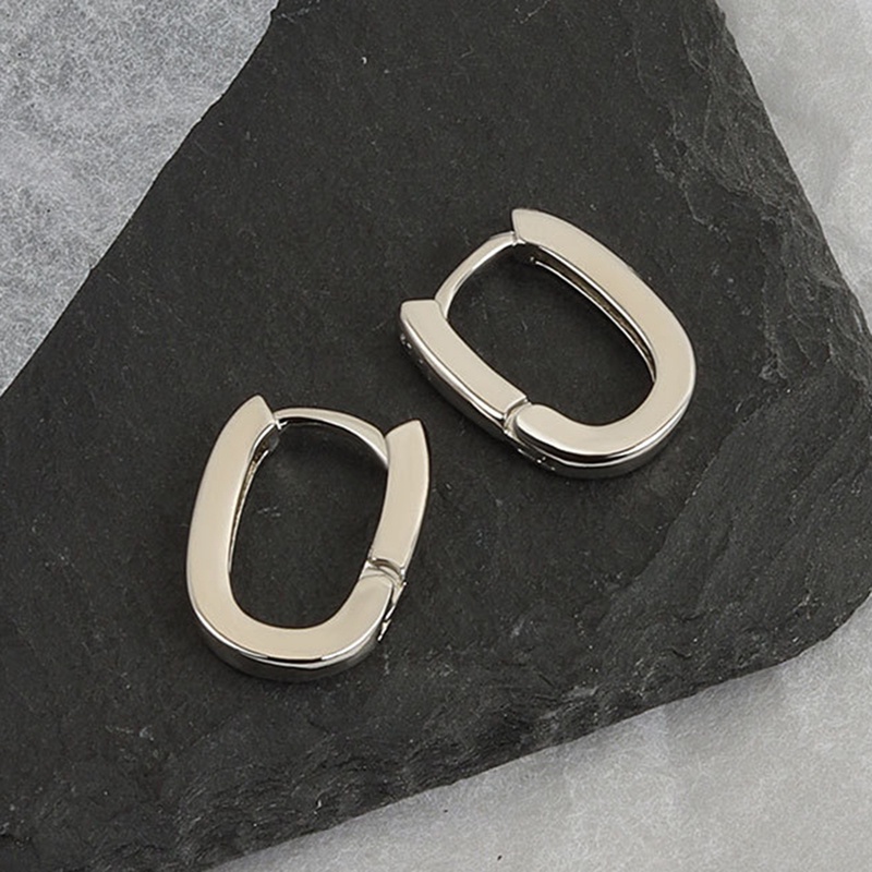 Anting Bentuk U Geometris Warna Silver Bahan Zirkon Gaya Perancis Untuk Pria Dan Wanita