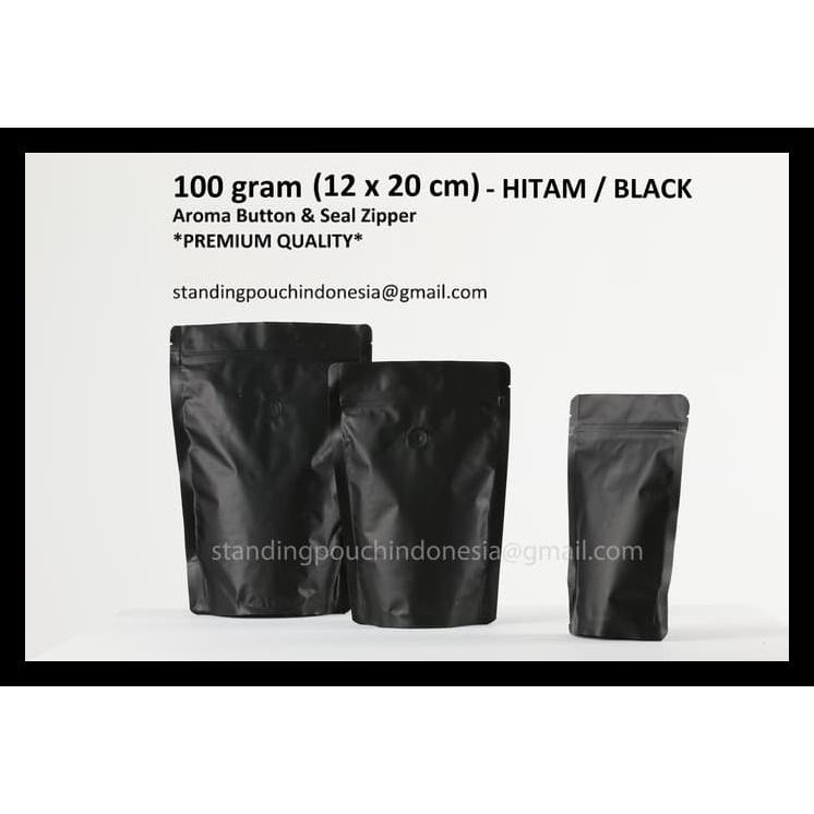 

wvyk kemasan kopi standing pouch 100g (valve + zipper) hitam *premium* 3ebq