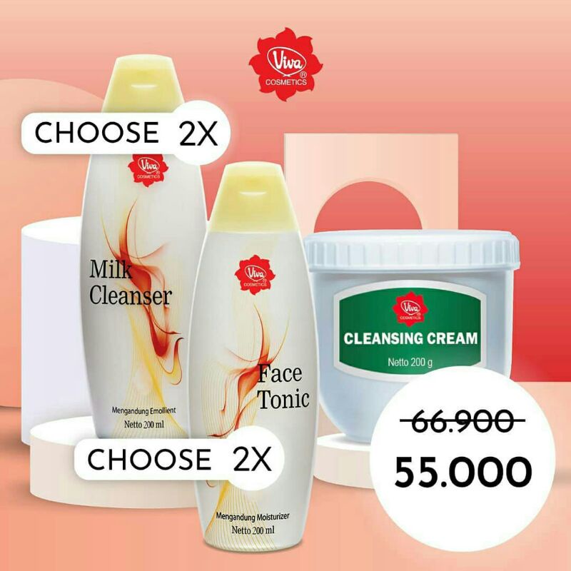 paket Cleansing Cream 200 gram 2 Milk Cleanser Face Tonic Emollient 200 ml viva