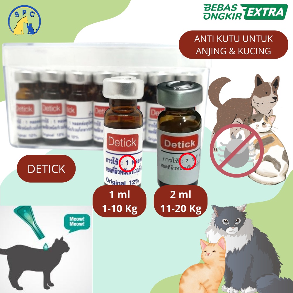 DETICK Obat Anti Kutu Pinjal Caplak Spot On bisa untuk Anjing Kucing 1ml 2ml