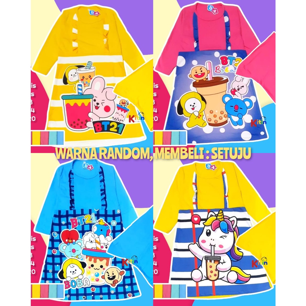 DN - GAMIS ANAK PRINTING SET HIJAB 2-10 TAHUN/ BAJU NGAJI ANAK MUSLIM PEREMPUAN MOTIF BTS BT21